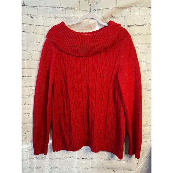 Women's Christopher & Banks Cable Knit Cowl Neck Sweater w/ Glitter SZ XL - Picture 1 of 4